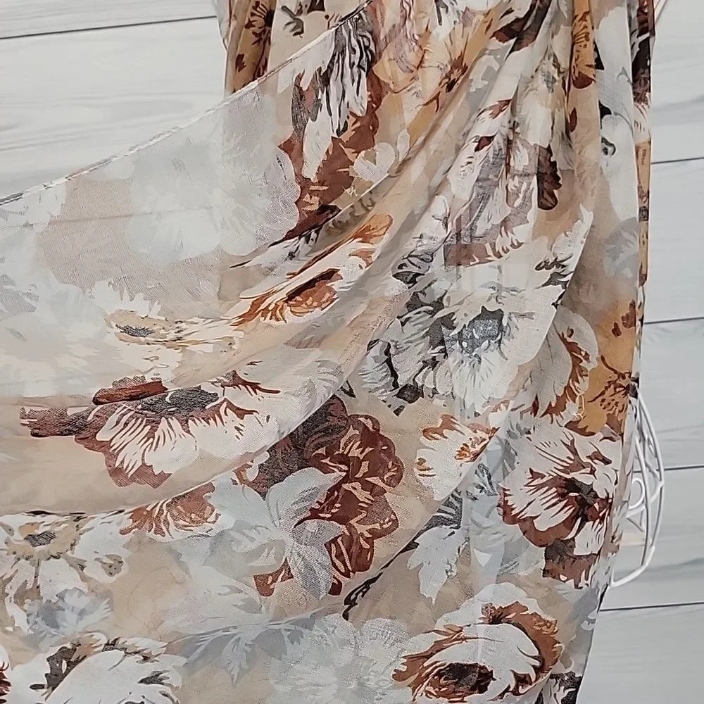 Unbranded infinity scarf beige and brown floral print One Size